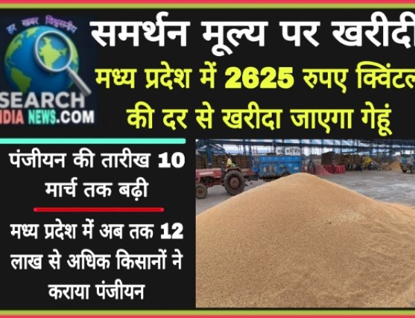 मध्यप्रदेश में समर्थन मूल्य पर 2625 रुपए क्विंटल की दर से खरीदा जाएगा गेहूं, पंजीयन की तारीख 10 मार्च तक बढ़ाई