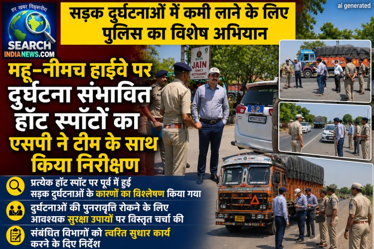 सड़क हादसों में कमी लाने के लिए पुलिस का विशेष अभियान, महू-नीमच हाईवे पर दुर्घटना संभावित हॉट स्पॉटों का एसपी ने टीम के साथ किया निरीक्षण