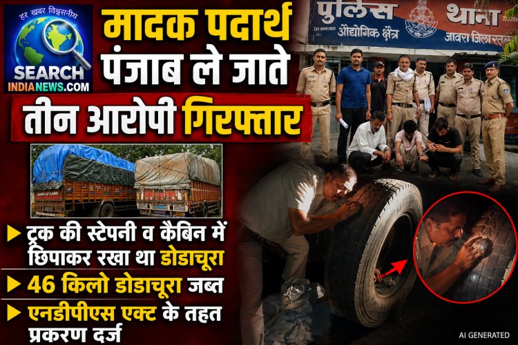 ट्रक की स्टेपनी व कैबिन में छिपाकर पंजाब ले जा रहे थे मादक पदार्थ, तीन गिरफ्तार, 46 किलो डोडाचूरा जब्त
