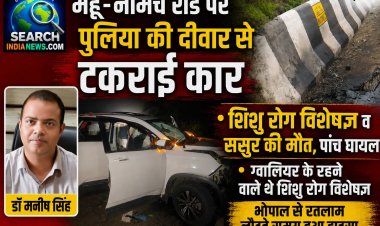 महू-नीमच रोड पर पुलिया की दीवार से टकराई कार, शिशु रोग विशेषज्ञ व ससुर की मौत, पांच घायल