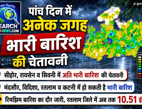 अनेक जिलों में अति व भारी बारिश की चेतावनी, रतलाम जिले में रिमझिम बारिश का दौर जारी