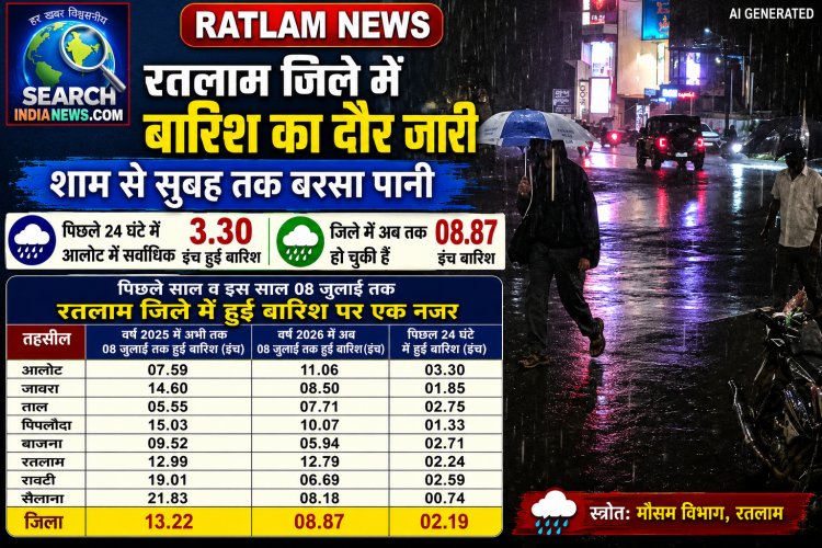 चार दिन तक मानसून सक्रिय रहने की संभावना ,रतलाम जिले में बारिश का दौर जारी, शाम से सुबह तक बरसा पानी