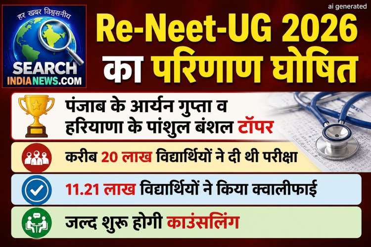 Re-Neet-UG 2026 का परिणाण घोषित, पंजाब के आर्यन गुप्ता व हरियाणा के पांशुल बंशल टॉपर