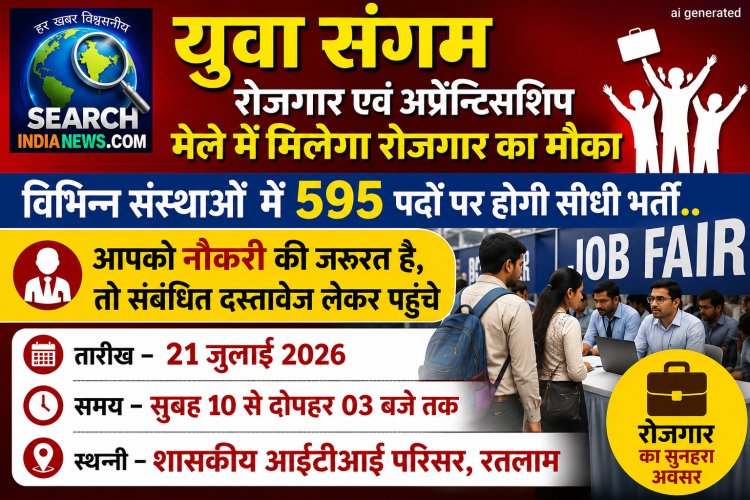 युवा संगम रोजगार एवं अप्रेन्टिसशिप मेले में रोजगार का मौका, विभिन्न संस्थाओं में 595 पदों पर होगी सीधी भर्ती