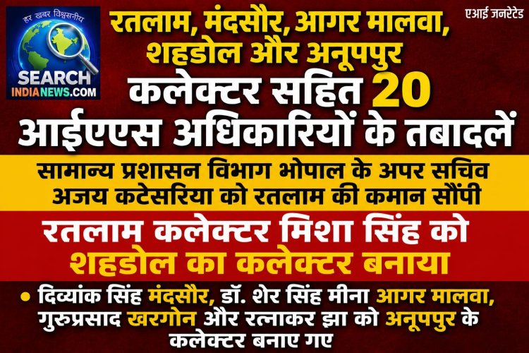 रतलाम, मंदसौर, आगर मालवा, शहडोल, अनूपपुर कलेक्टर सहित 20 आईएएस अधिकारियों के तबादलें