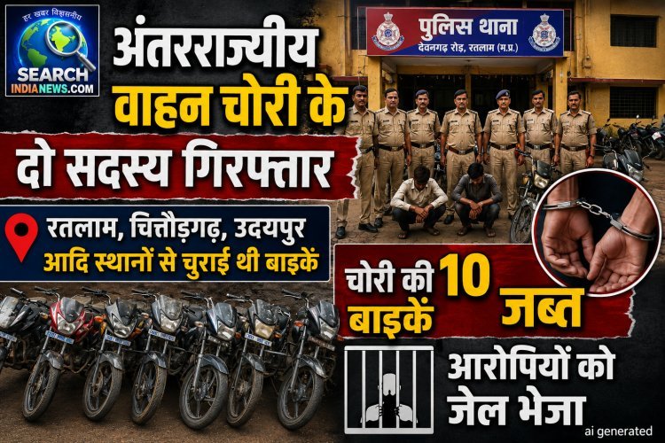 अंतरराज्यीय वाहन चोरी के दो सदस्य गिरफ्तार, रतलाम, चित्तौड़गढ़, उदयपुर आदि स्थानों से चुराई 10 बाइकें जब्त