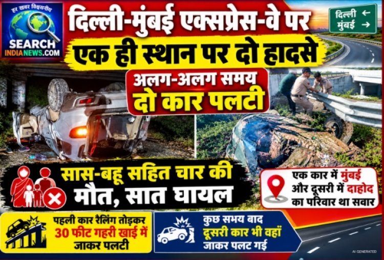 दिल्ली-मुंबई एक्सप्रेस-वे : एक ही स्थान पर दो कार पलटी, सास-बहू सहित चार की मौत, सात घायल