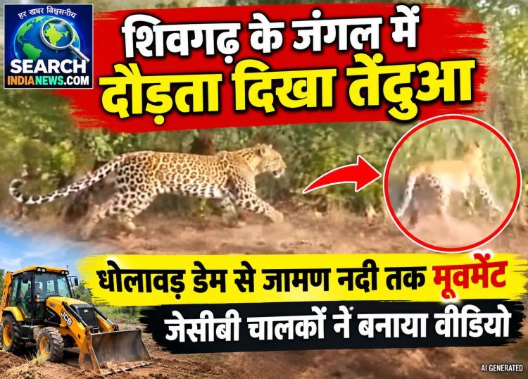 शिवगढ़ के जंगल में दौड़ता दिखा तेंदुआ, धोलावड़ डेम से जामण नदी तक मूवमेंट, जेसीबी चालकों ने बनाया वीडियो
